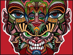Maschera tribale colorata in stile psichedelico