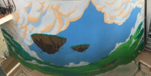 Murale panoramico con cielo, nuvole e isole fluttuanti