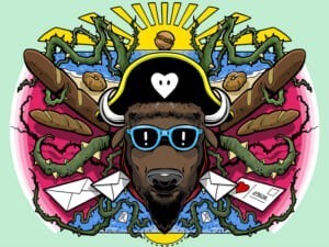 Illustrazione di un personaggio con cappello da pirata e occhiali da sole