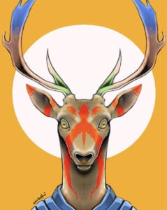 Illustrazione di un cervo stilizzato su sfondo arancione